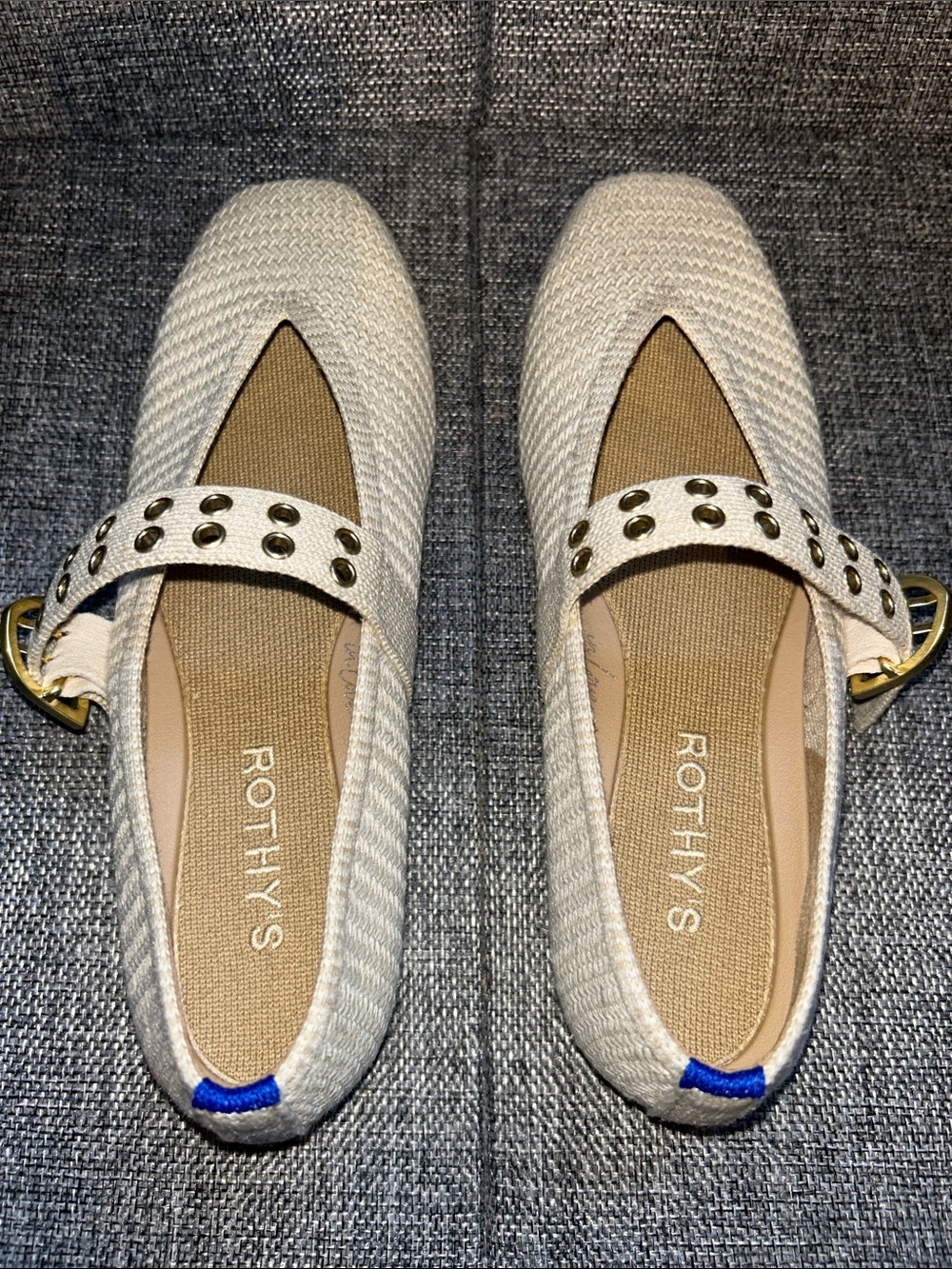 NEW - Rothy's MAX BUCKLE Cream Woven Mary Jane Flats with Grommet Strap - Picture 5 of 8